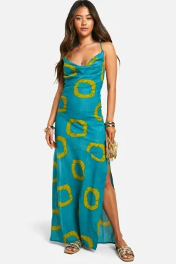 Smock Dresses*boohoo Tie Dye Cotton Cowl Neck Maxi Dress blue