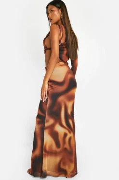 Bodycon Dresses*boohoo Tie Dye Cut Out One Shoulder Maxi Dress orange