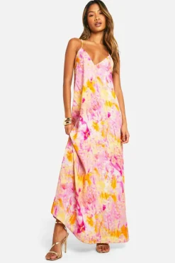 Cami Dresses*boohoo Tie Dye V Neck Strappy Maxi Dress purple
