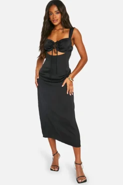 Cami Dresses|Maxi Dresses*boohoo Tie Front Maxi Dress black