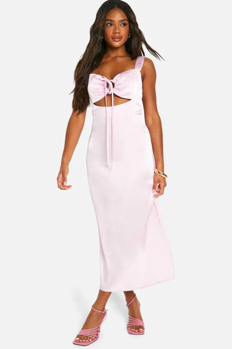 Cami Dresses*boohoo Tie Front Maxi Dress pale pink