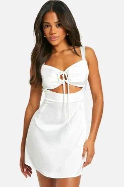 Cami Dresses*boohoo Tie Front Mini Dress ivory