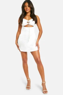 Cami Dresses*boohoo Tie Front Mini Dress ivory