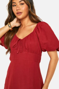 Smock Dresses*boohoo Tie Front Puff Sleeve Cotton Smock Dress red