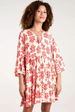 Smock Dresses*Blue Vanilla Tie Front Smock Dress Red