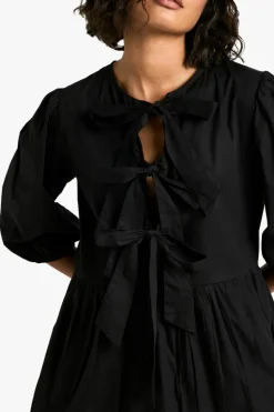 Skater Dresses*boohoo Tie Front Volume Sleeve Skater Dress black