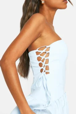 Smock Dresses*boohoo Tie Side Bandeau Maxi Dress blue