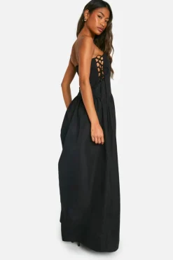 Smock Dresses*boohoo Tie Side Bandeau Maxi Dress black