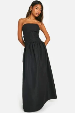 Smock Dresses*boohoo Tie Side Bandeau Maxi Dress black
