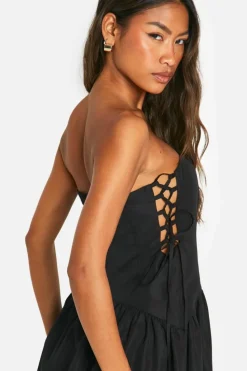 Smock Dresses*boohoo Tie Side Bandeau Maxi Dress black