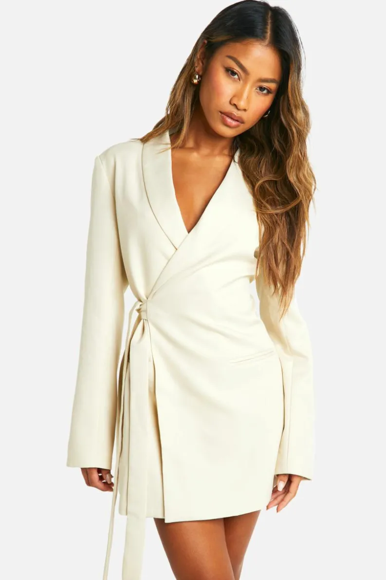 Blazer Dresses*boohoo Tie Side Blazer Dress stone