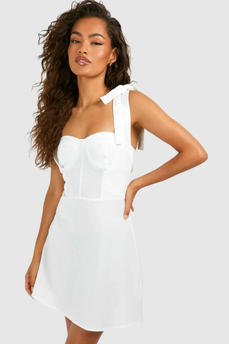 Skater Dresses|Mini Dresses*boohoo Tie Strap Corset Mini Dress white