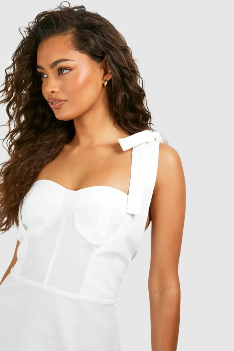 Skater Dresses|Mini Dresses*boohoo Tie Strap Corset Mini Dress white