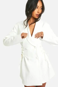 Blazer Dresses*boohoo Tie Waist Blazer Dress white