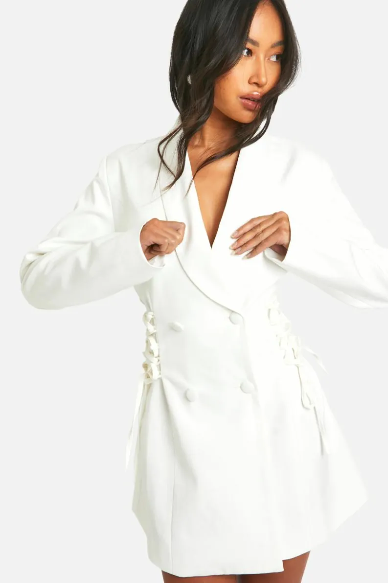 Blazer Dresses*boohoo Tie Waist Blazer Dress white