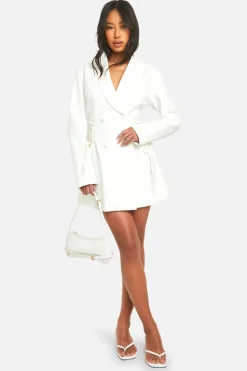 Blazer Dresses*boohoo Tie Waist Blazer Dress white