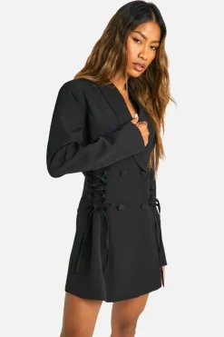 Blazer Dresses|Mini Dresses*boohoo Tie Waist Blazer Dress black