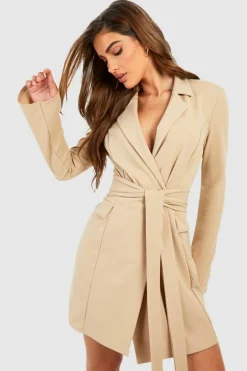Blazer Dresses*boohoo Tie Waist Long Sleeve Blazer Dress stone
