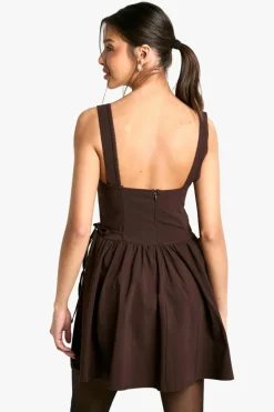 Skater Dresses*boohoo Tie Waist Skater Mini Dress chocolate
