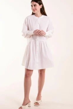 Shirt Dresses*Blue Vanilla Tiered Shirt Mini Dress White