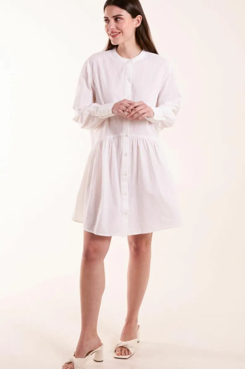 Shirt Dresses*Blue Vanilla Tiered Shirt Mini Dress White