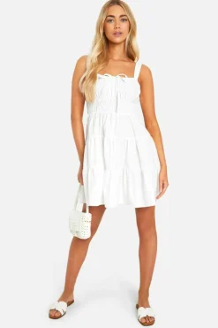 Smock Dresses*boohoo Tiered Smock Mini Dress white