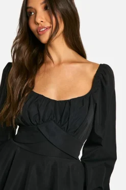 Skater Dresses|Mini Dresses*boohoo Tiered Tie Back Skater Dress black