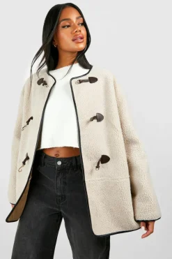 Up To 80% Off Winter Warmers|Aviator Jackets*boohoo Toggle Button Teddy Jacket ecru