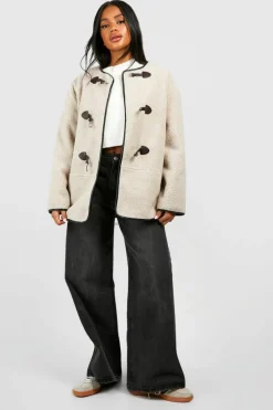 Up To 80% Off Winter Warmers|Aviator Jackets*boohoo Toggle Button Teddy Jacket ecru