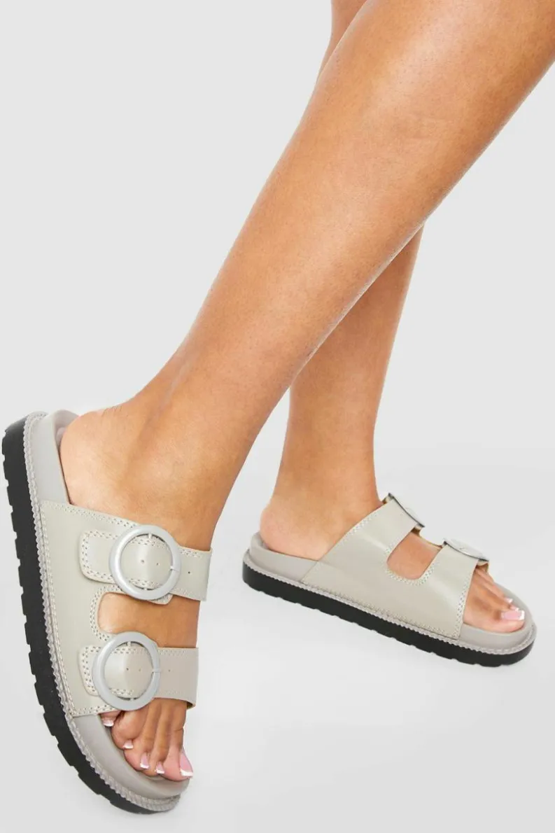 Flats|Sandals*boohoo Tonal Buckle Footbed Slider taupe