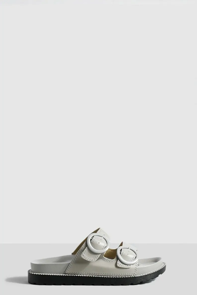 Flats|Sandals*boohoo Tonal Buckle Footbed Slider taupe