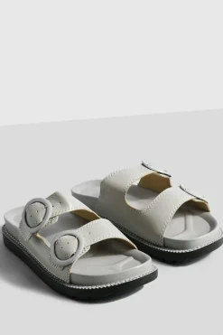 Flats|Sandals*boohoo Tonal Buckle Footbed Slider taupe