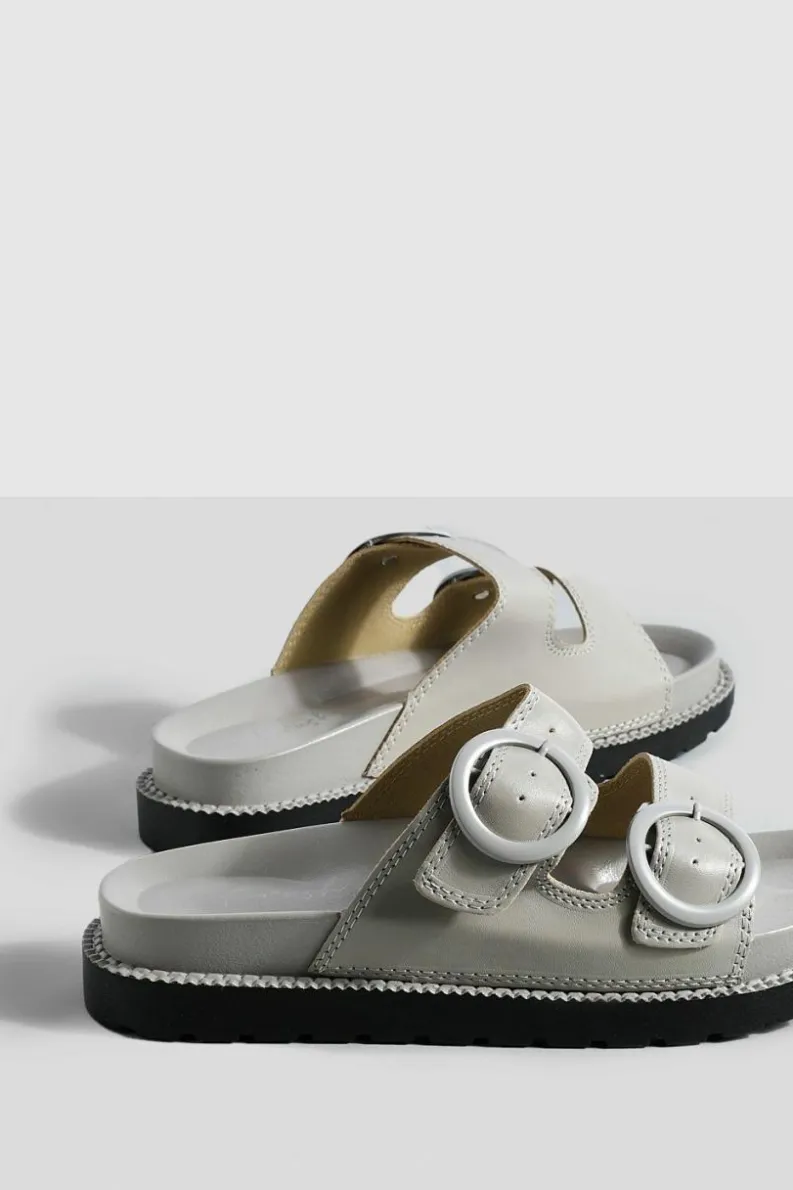 Flats|Sandals*boohoo Tonal Buckle Footbed Slider taupe