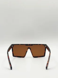 Sunglasses*SVNX Tortoiseshell Oversized Flat Top Square Frame Sunglasses Brown