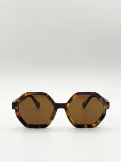 Sunglasses*SVNX Tortoiseshell oversized Hexagon frame sunglasses Brown