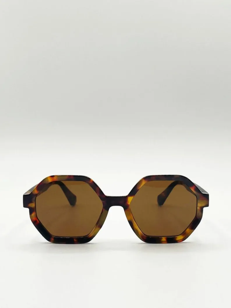 Sunglasses*SVNX Tortoiseshell oversized Hexagon frame sunglasses Brown