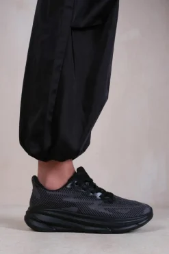 Trainers*Where's That From Track' Breathable Mesh Gym Runner Lace Up Trainers Black