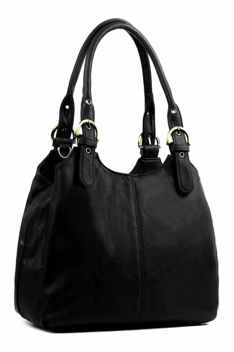 Shoulder Bags|Handbags*Kitise Tri-Compartments Tote Handbag Shoulder Bag with Detachable Strap Black