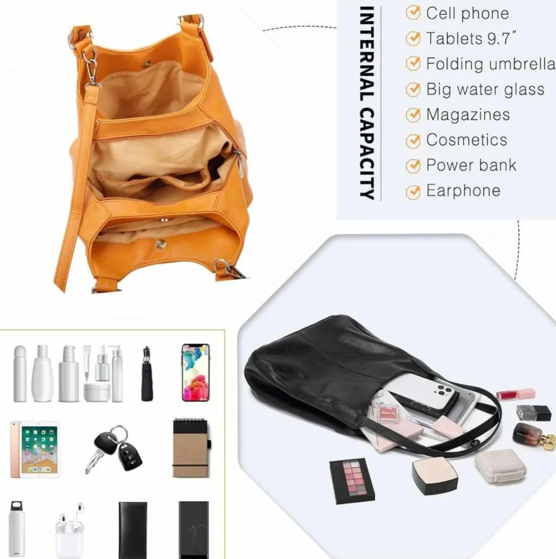 Shoulder Bags|Handbags*Kitise Tri-Compartments Tote Handbag Shoulder Bag with Detachable Strap Black