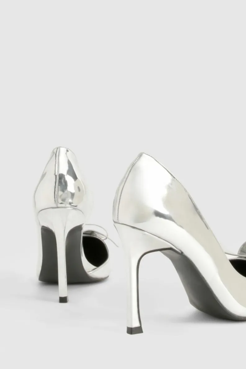 Heels*boohoo Trim Detail Mirror Patent Cut Out Court Shoes silver