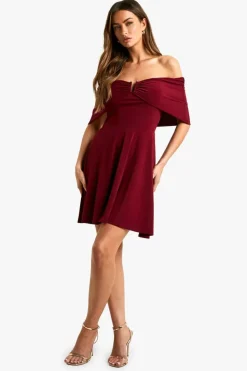 Skater Dresses*boohoo Trim Detail Slinky Bardot Mini Dress berry