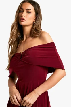 Skater Dresses*boohoo Trim Detail Slinky Bardot Mini Dress berry