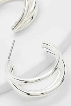 Earrings*boohoo Triple Cut Out Hoop Earrings silver