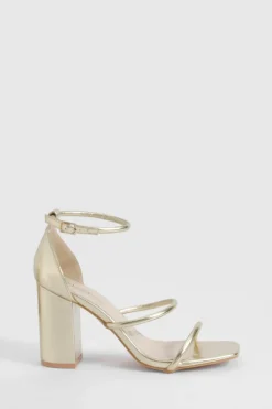 Sandals|Heels*boohoo Triple Strap Block Heel Sandals gold