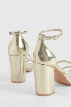 Sandals|Heels*boohoo Triple Strap Block Heel Sandals gold