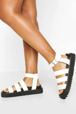 Flats|Sandals*boohoo Triple Strap Chunky Footbed Sandals white