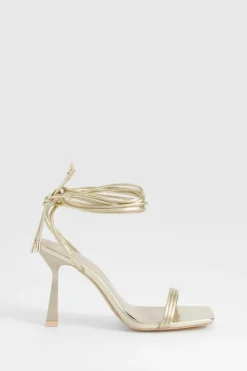 Heels*boohoo Triple Strap Wrap Up High Heels gold