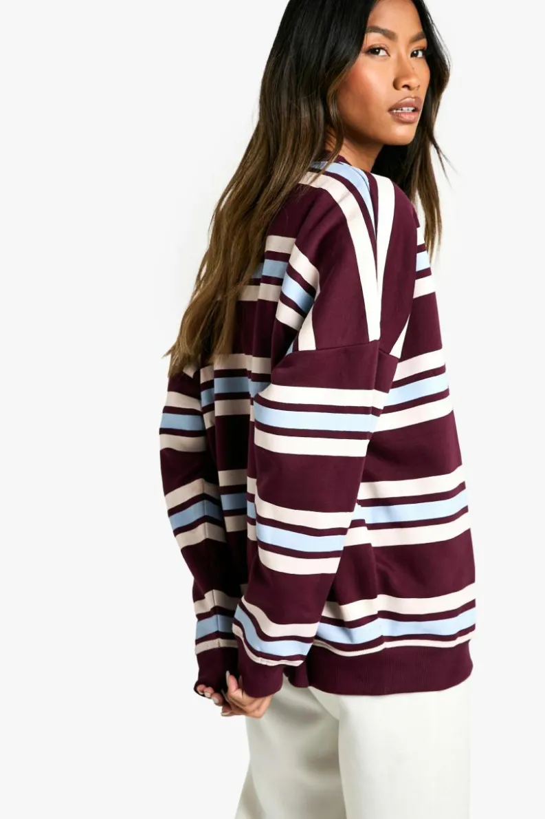 Sweatshirts|Dsgn Studio*boohoo Triple Striped Oversized Sweatshirt burgundy