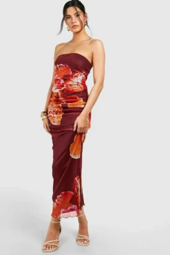Bodycon Dresses|Maxi Dresses*boohoo Tropical Mesh Bandeau Maxi Dress multi