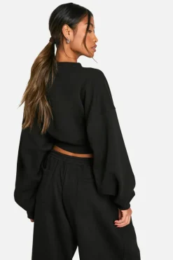 Sweatshirts|Hoodies & Sweatshirts*boohoo TUCKED HEM DETAIL CREW NECK CROPPED SWEATSHIRT black